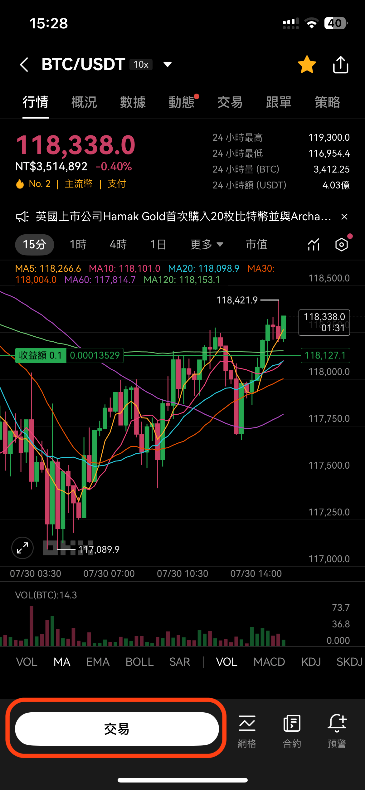 點擊交易按鈕