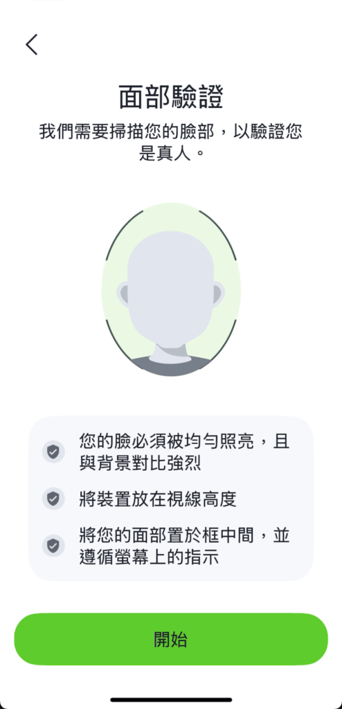 進行臉部掃描，完成面部驗證畫面