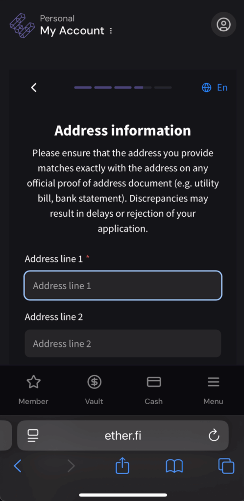 填寫地址信息（英文）和職業財力調查