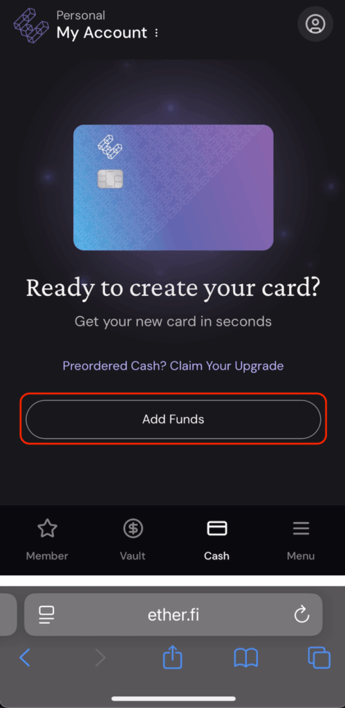 申請卡片前，必須先執行入金（小額  USDC 即可），可以透過其他交易所或是錢包入金