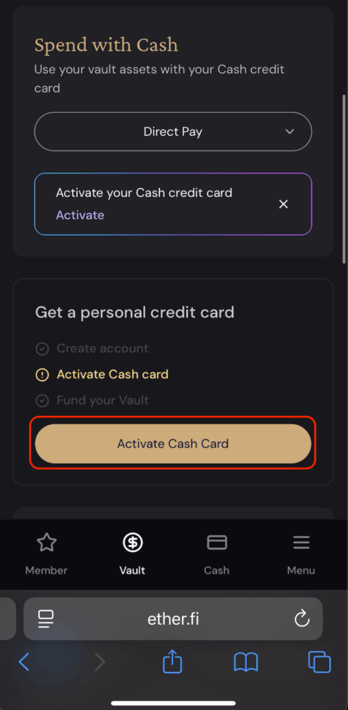 點擊啟用「Cash Card」