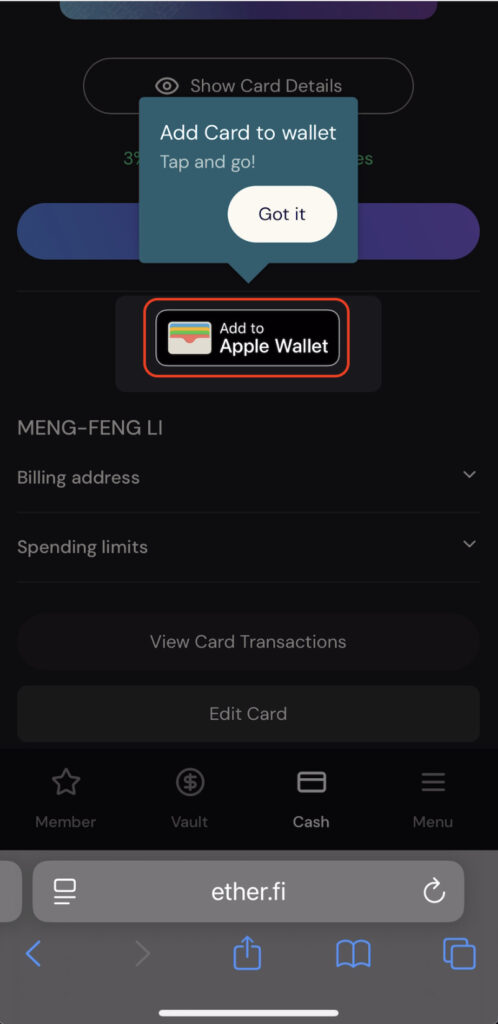 綁定 Apple Pay / Google Pay / LINE Pay，可以點擊「Show Card Details」查看卡片資訊，進行消費