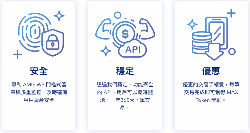 MAX 在合規性、資金信託和安全技術方面投入很多資源，如果想要找一個讓人放心的交易環境，這裡會是不錯的選擇。