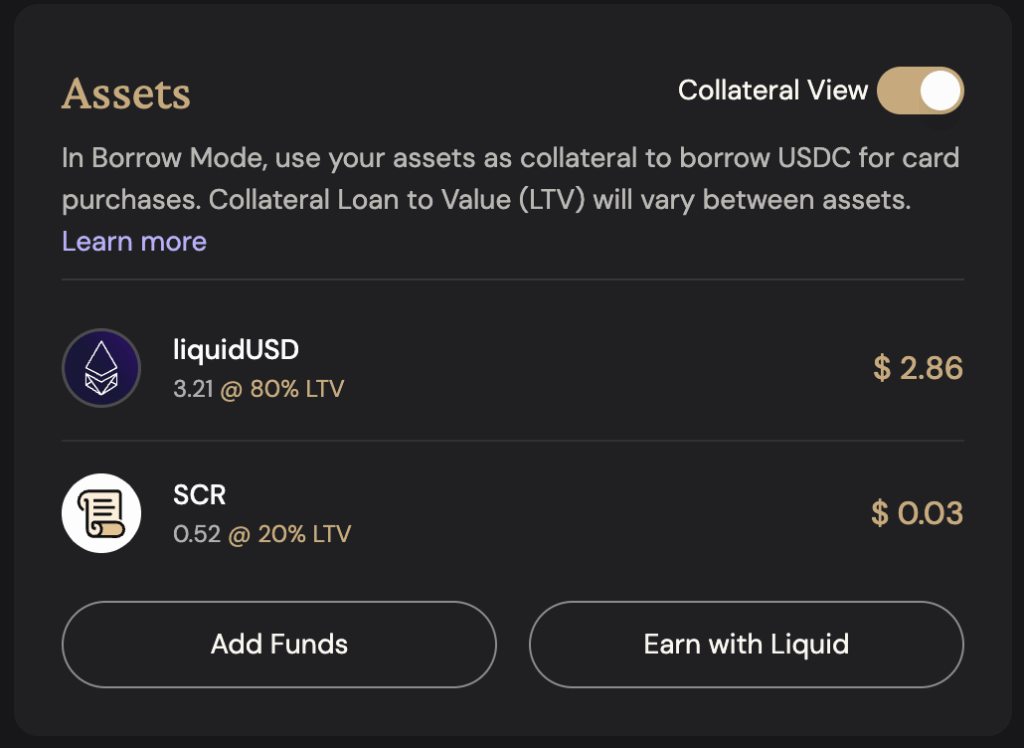 生息憑證代幣 LiquidUSD的數量以及回饋的 SCR 數量可以拿來消費