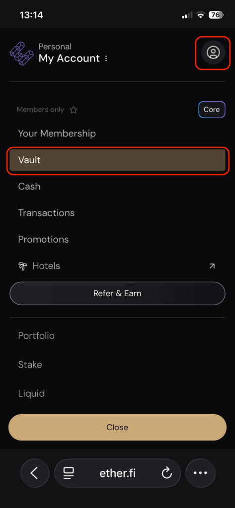 點擊頭像，選擇Vault