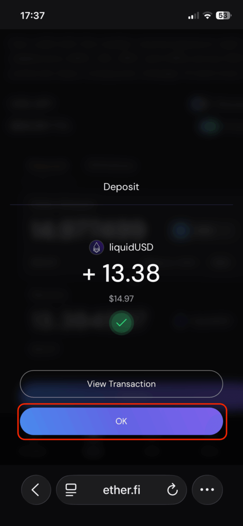 完成後你會獲得 LiquidUSD 代幣