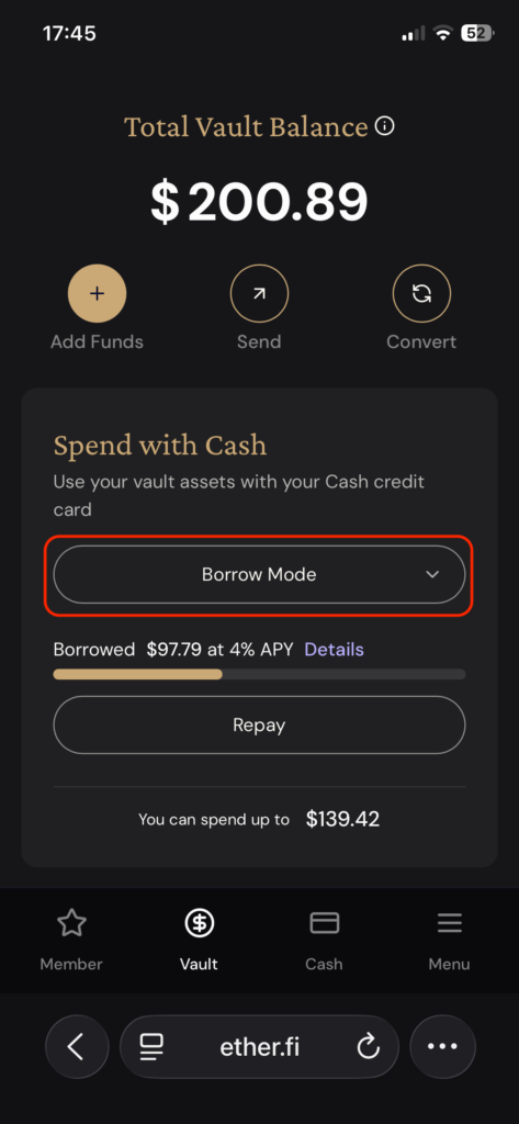 在首頁切換到借貸模式