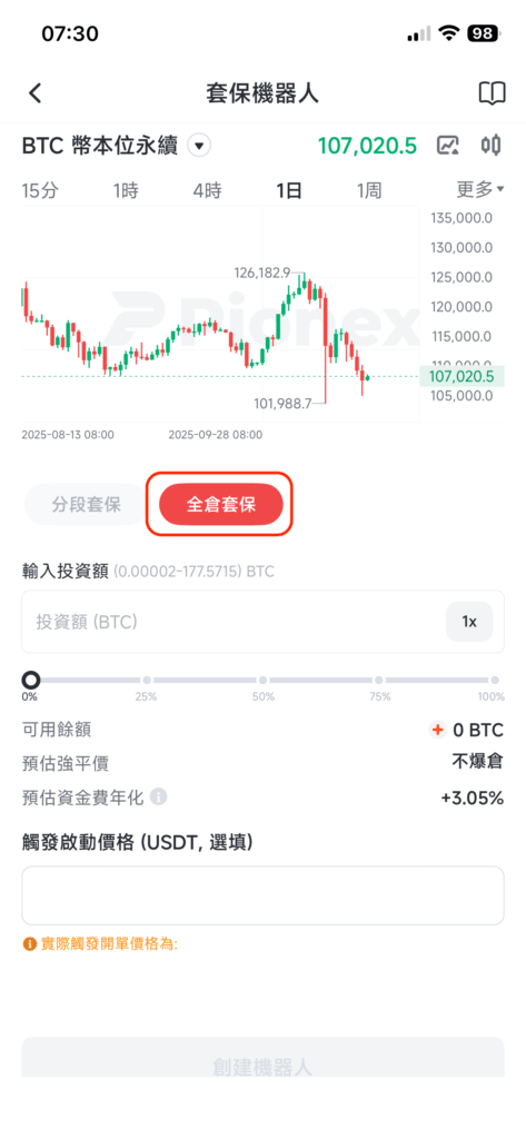 選擇全倉套保介面